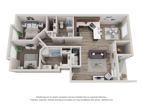 Floor plan for 2 beds, 2 baths, 1125 sqft